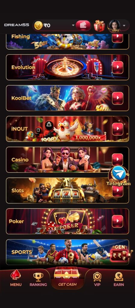 Dream55 APK app logo with red 3D number 5 Dream55 fantasy sports app interface dashboard Dream55 team selection screen cricket fantasy app Dream55 wallet and withdrawal page